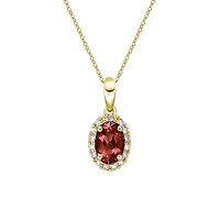 10K Yellow Gold Prong-set Garnet pendant with diamond halo