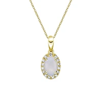 10K Yellow Gold Prong-set White Opal Pendant with Diamond Halo