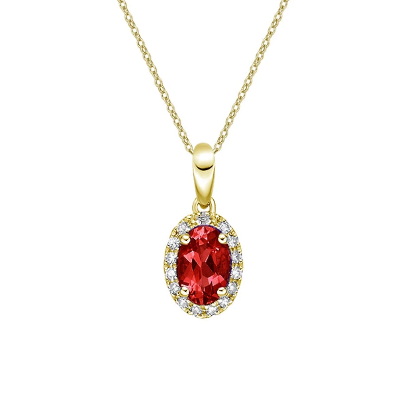 10K Yellow Gold Prong-set Ruby pendant with diamond halo