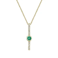 10K Yellow Gold Bezel-set Emerald pendant with diamonds (no chain)