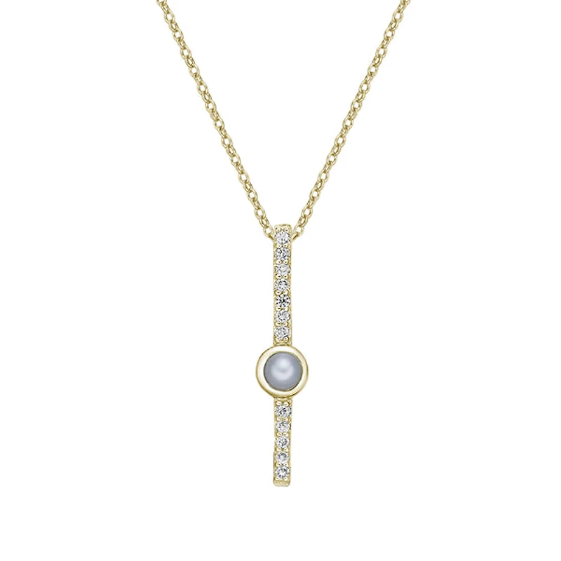 10K Yellow Gold Bezel-set Freshwater Pearl pendant with diamonds (no chain)