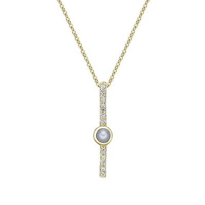 10K Yellow Gold Bezel-set Freshwater Pearl pendant with diamonds (no chain)
