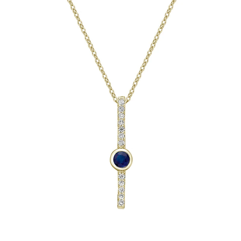 10K Yellow Gold Bezel-set Sapphire & Diamond pendant (no chain)