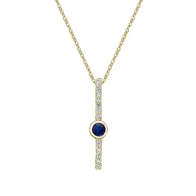 10K Yellow Gold Bezel-set Sapphire & Diamond pendant (no chain)
