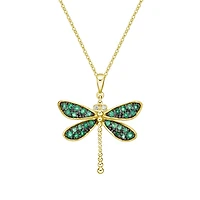 10K Yellow Gold Emerald & diamond dragonfly pendant
