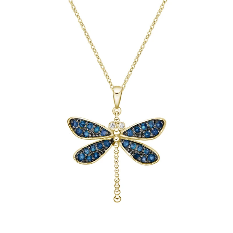 10K Yellow Gold Sapphire & Diamond dragonfly pendant