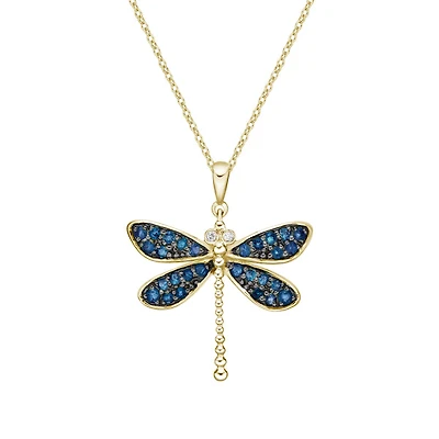 10K Yellow Gold Sapphire & Diamond dragonfly pendant