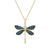 10K Yellow Gold Sapphire & Diamond dragonfly pendant