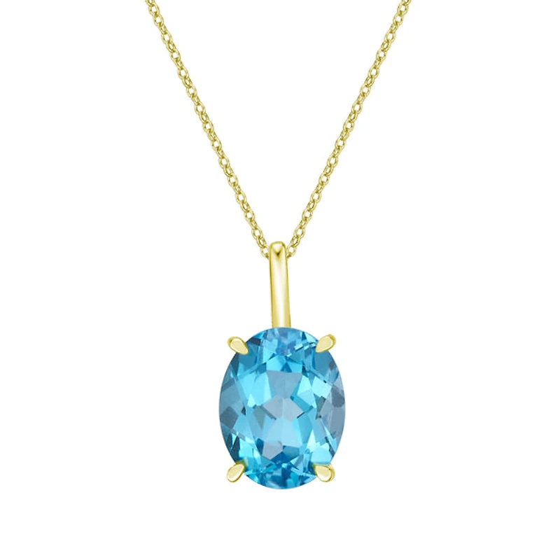 10K Yellow Gold Prong-set Oval Blue Topaz Pendant