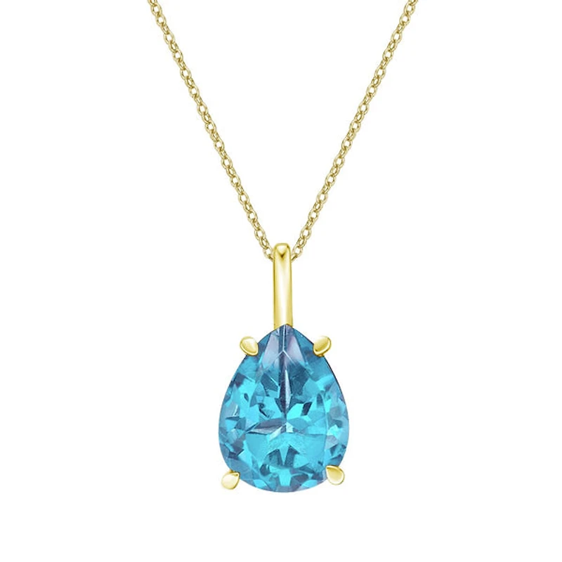 10K Yellow Gold Prong-set Pear Blue Topaz Pendant