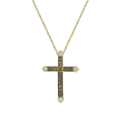 10K Yellow Gold Chocolate diamond cross pendant