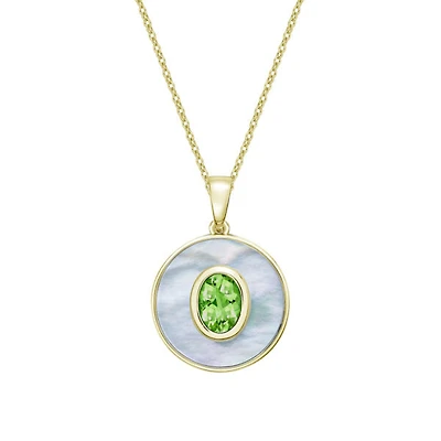 10K Yellow Gold Peridot and Mother of Pearl Pendant - 18 inches
