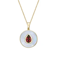 10K Yellow Gold Garnet and Mother of Pearl pendant with chain