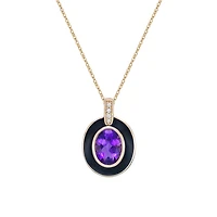10K Yellow Gold Bezel-set Amethyst and diamond pendant with enamel