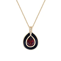 10K Yellow Gold Garnet and diamond pendant with enamel