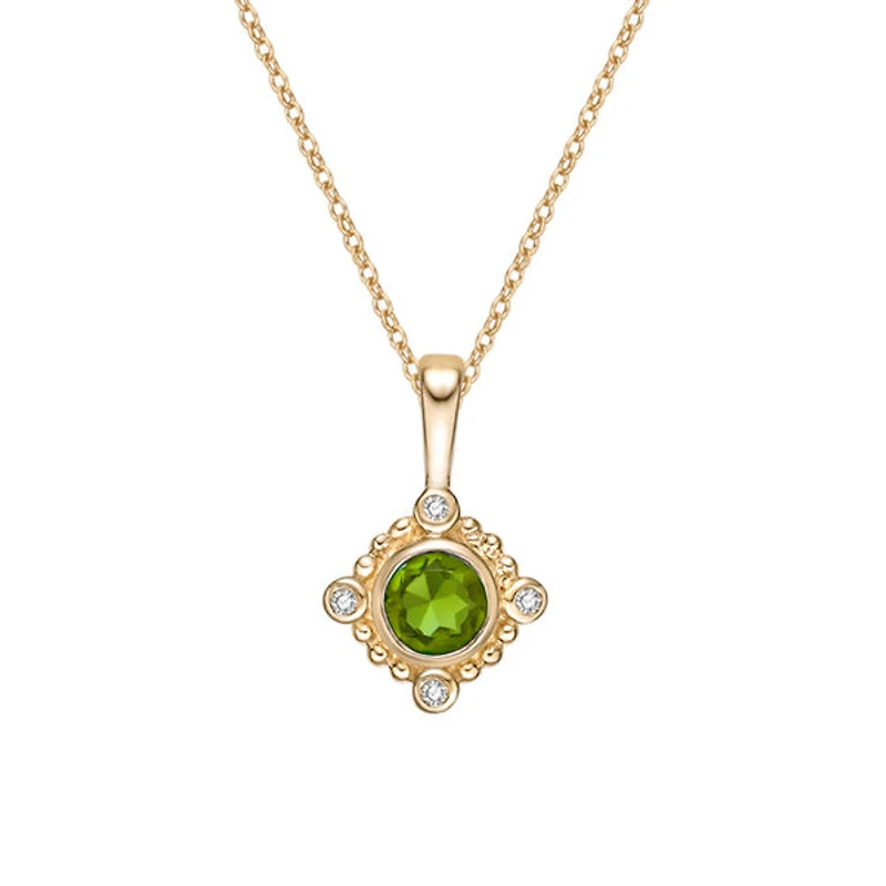 10K Yellow Gold Peridot and Diamond Pendant