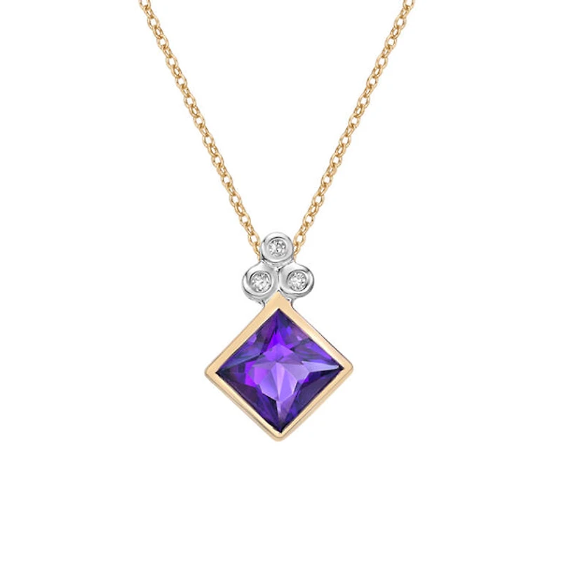 10K Yellow Gold Amethyst and Diamond Necklace