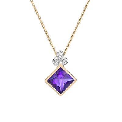 10K Yellow Gold Amethyst and Diamond Necklace