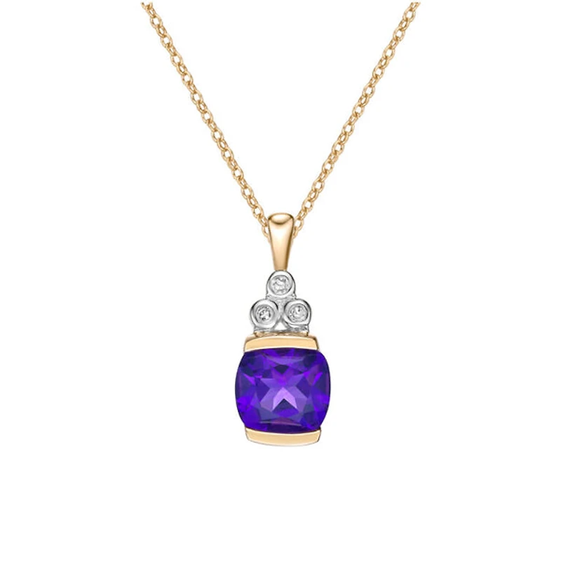 10K Yellow Gold 0.80cttw Amethyst & 0.015cttw Diamond Pendant, 18"