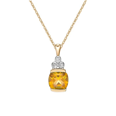 10K Yellow Gold 0.015 cttw Diamond and Citrine Pendant, 18"