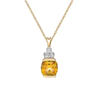 10K Yellow Gold 0.015 cttw Diamond and Citrine Pendant, 18"