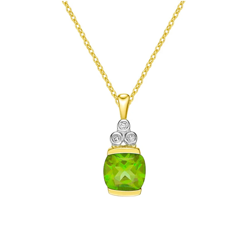 10K Yellow Gold Half channel-set Peridot Pendant with Diamond accent