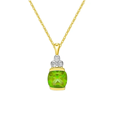 10K Yellow Gold Half channel-set Peridot Pendant with Diamond accent