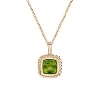10K Yellow Gold 5mm Cushion Cut Peridot Pendant - 18 Inches
