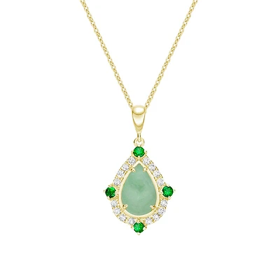 10K Yellow Gold Prong-set Jadeite Pendant with Emeralds & Diamonds