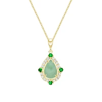 10K Yellow Gold Prong-set Jadeite Pendant with Emeralds & Diamonds