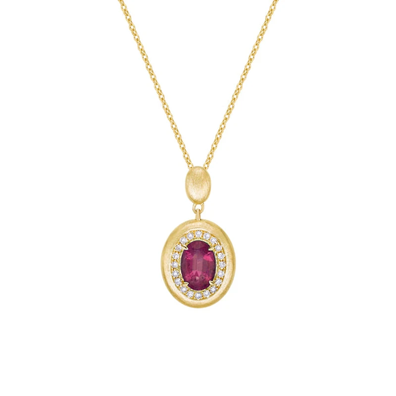 14K Yellow Gold Brushed Ruby & Diamond pendant