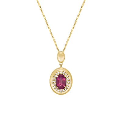 14K Yellow Gold Brushed Ruby & Diamond pendant