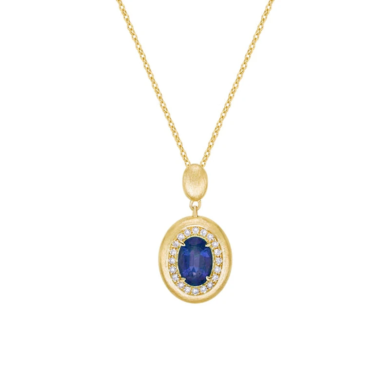 14K Yellow Gold Brushed Sapphire & Diamond pendant