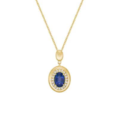 14K Yellow Gold Brushed Sapphire & Diamond pendant
