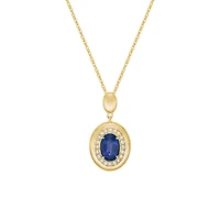 14K Yellow Gold Brushed Sapphire & Diamond pendant