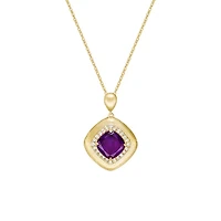 10K Yellow Gold Brushed Amethyst & Diamond pendant