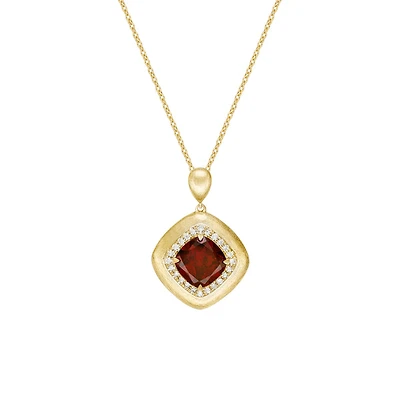 10K Yellow Gold Brushed Garnet & Diamond pendant