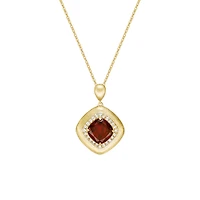 10K Yellow Gold Brushed Garnet & Diamond pendant