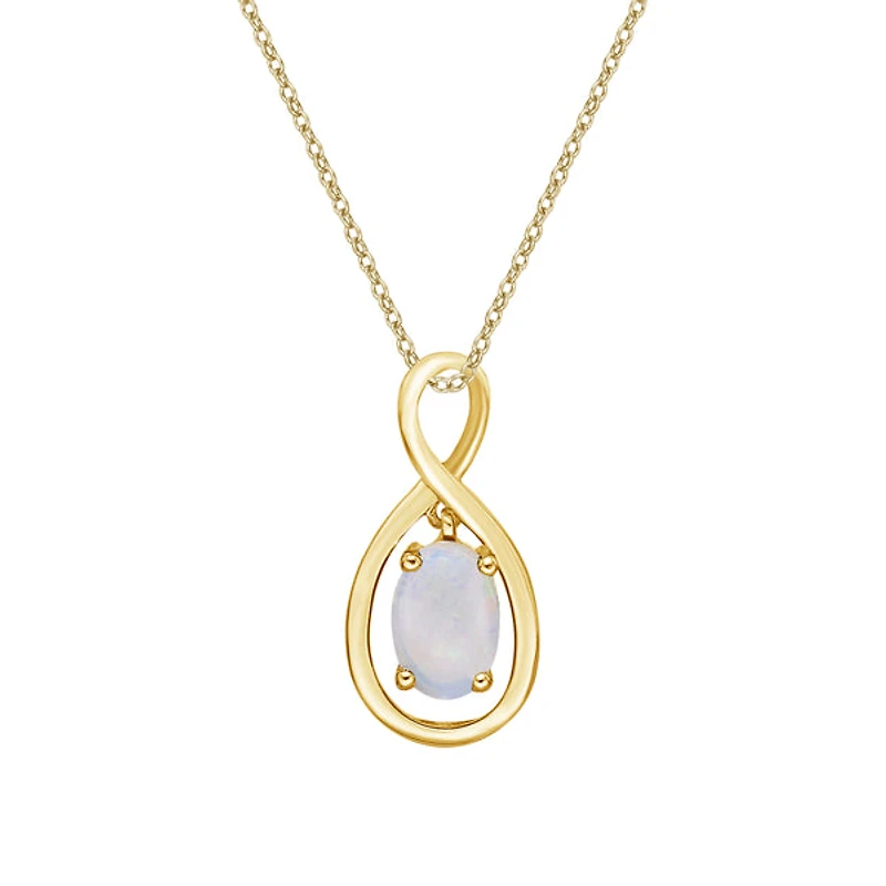 10K Yellow Gold Infinity White Opal Pendant with chain