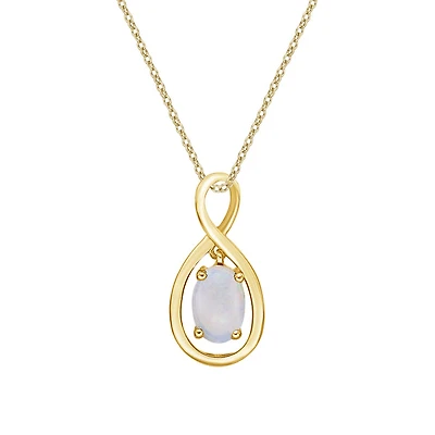 10K Yellow Gold Infinity White Opal Pendant with chain