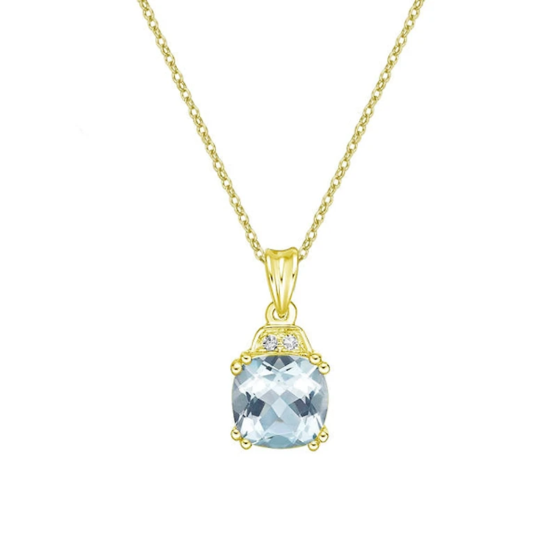 10K Yellow Gold Prong-set Aquamarine pendant with diamond accent
