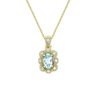 10K Yellow Gold Aquamarine pendant with diamond halo