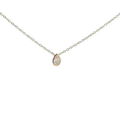 10K Lab Grown Diamond Bezel Set Necklace - Gold / Pear
