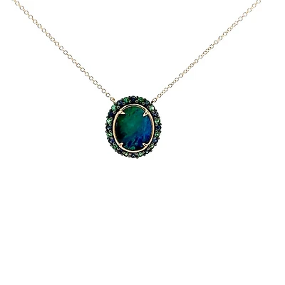10K Yellow Gold Opal Doublet Oval Necklace