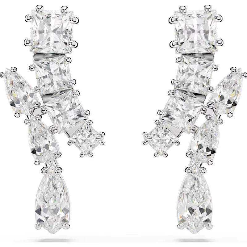 Swarovski - Matrix drop earrings, Mixed cuts, White, Rhodium plated - 5700418