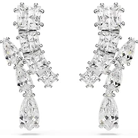 Swarovski - Matrix drop earrings, Mixed cuts, White, Rhodium plated - 5700418