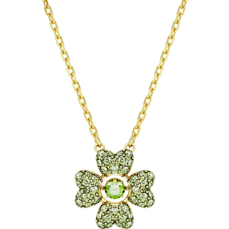 Swarovski Idyllia pendant, Clover, Green, Gold-tone plated - 5671144