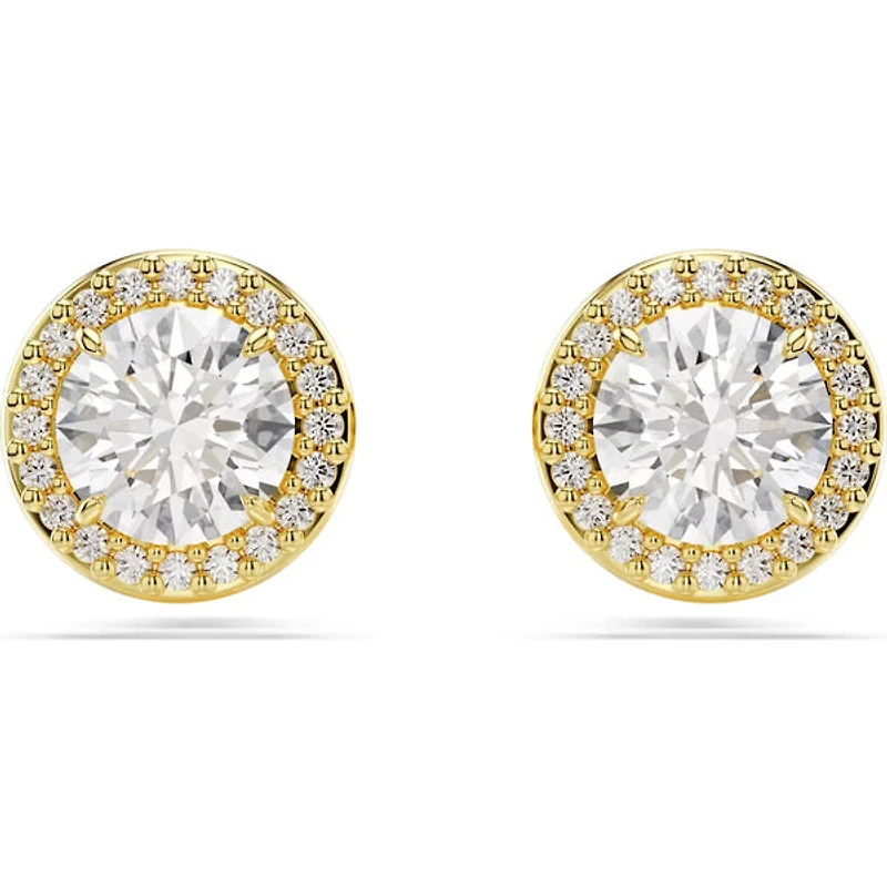 Swarovski - Una stud earrings, Round cut, Gold tone, Gold-tone plated - 5686637