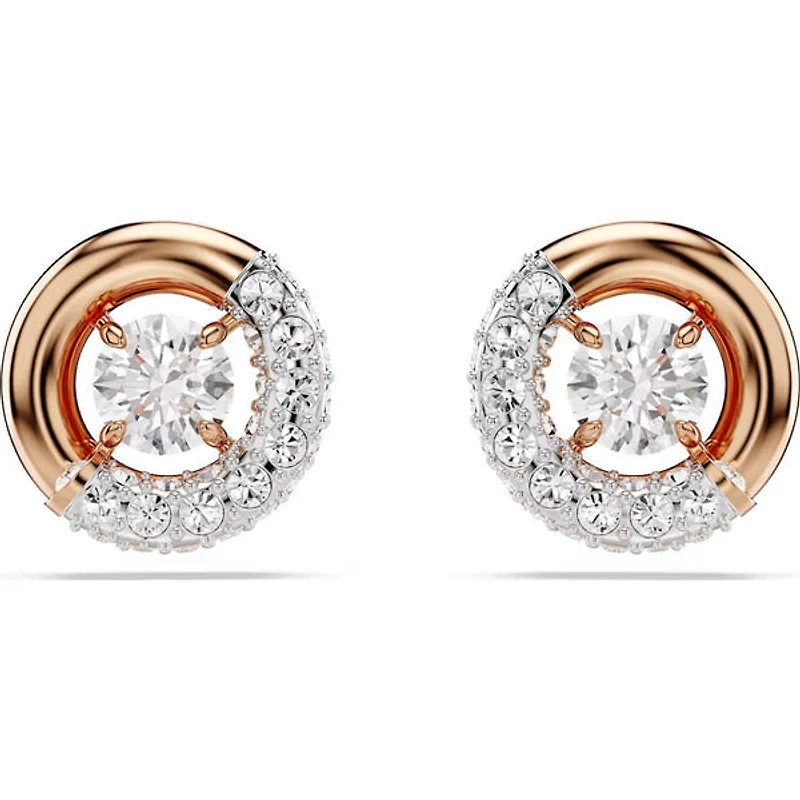 Swarovski - Dextera stud earrings, Round cut, White, Rose gold-tone plated - 5692258
