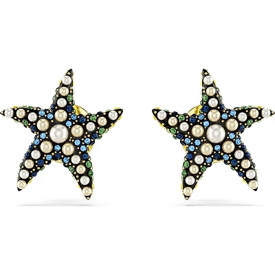 Swarovski - Idyllia stud earrings, Crystal pearl, Starfish, Small, Multicolored, Gold-tone plated - 5684162